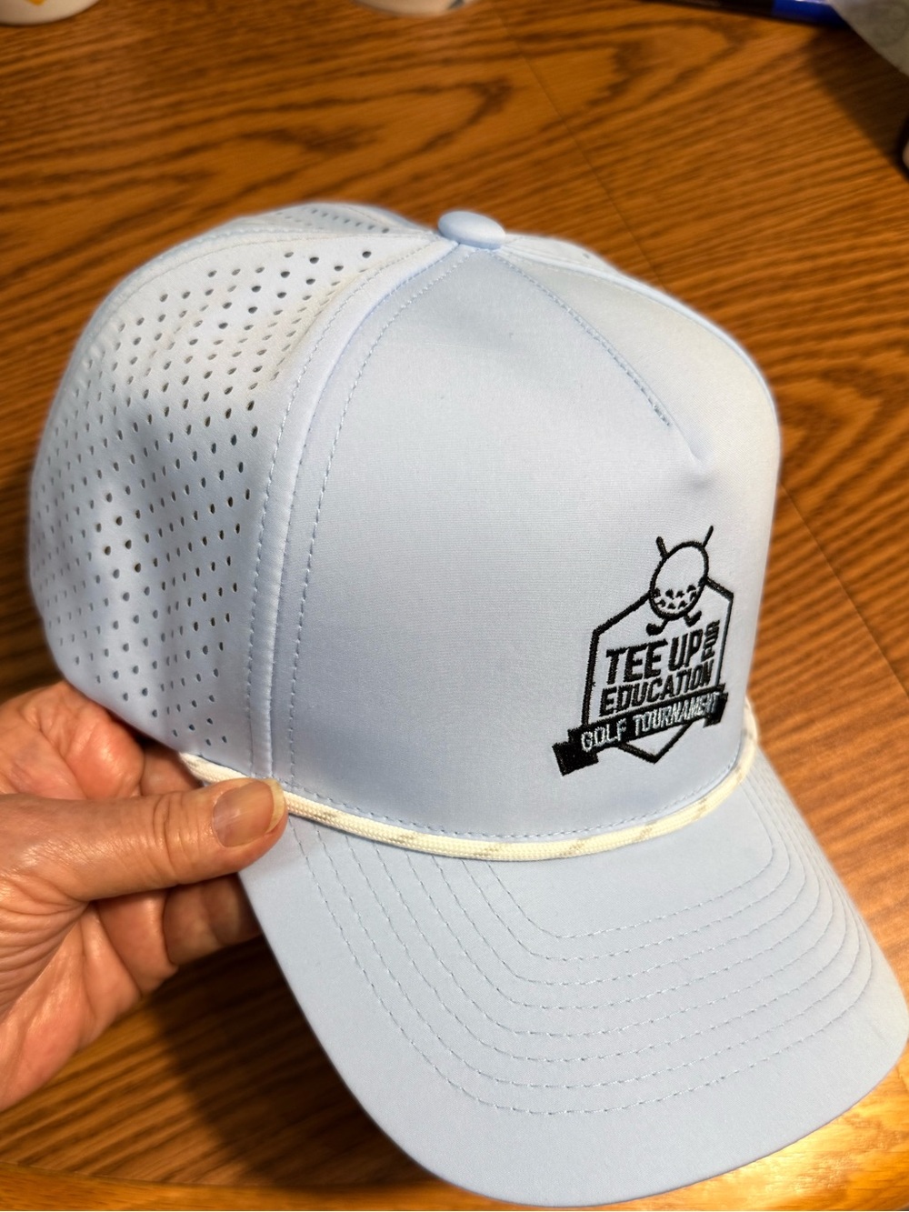 NWOT Light Blue Cap Hat w/ adjustable size strap. Custom golf  tournament cap.